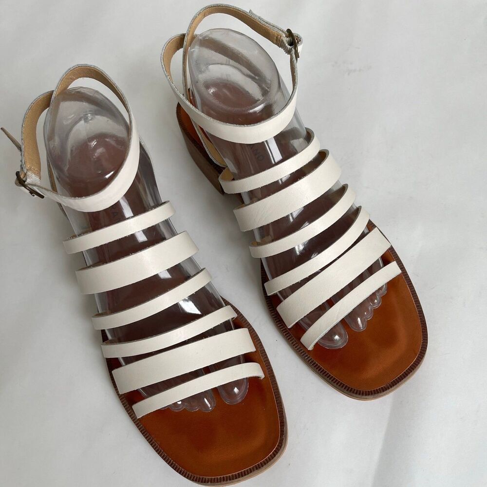 Lucky Brand Firola 9.5 M White Leather Strappy Sandals Ankle Straps Summer